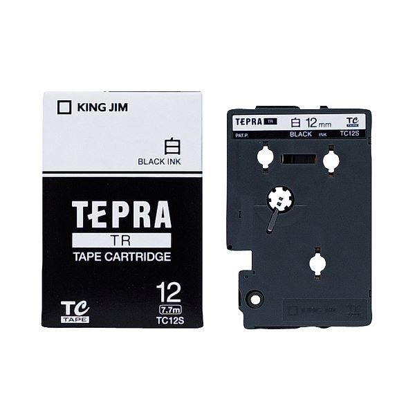 【新品】（まとめ） キングジム テプラ TR テープカートリッジ 12mm 白／黒文字 TC12S 1個 【×4セット】