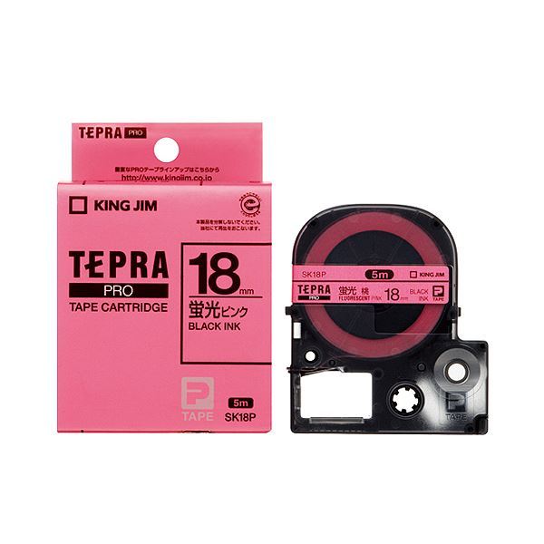 【新品】（まとめ） キングジム テプラ PRO テープカートリッジ 18mm 蛍光ピンク／黒文字 SK18P 1個 【×4セット】