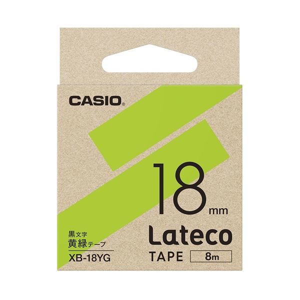 【新品】（まとめ）カシオ計算機 ラテコ専用テープXB-18YG 黄緑に黒文字（×10セット）