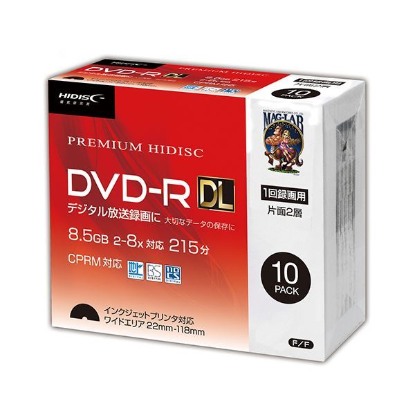 【新品】（まとめ）HIDISC DVD-R DL 8倍速対応 8.5GB 1回 CPRM対応 録画用 インクジェットプリンタ対応10枚 スリムケース入