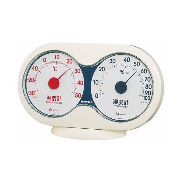【新品】(まとめ)EMPEX 温度・湿度計 アキュート 温度・湿度計 卓上用 TM-2781 オフホワイト×レッド【×5セット】_画像1