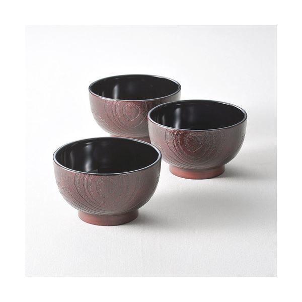 【新品】(まとめ) 杢目塗どんぶり椀3客 K20407619 【×2セット】
