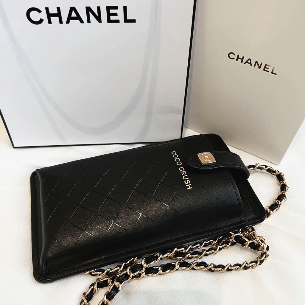 シャネル CHANEL チェーン ショルダー ブラック ノベルティ ポーチ スマホケース 携帯ケース ブラック 斜めがけ カードケース 箱付き_画像3