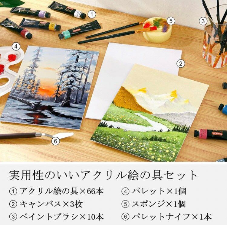 アクリル 絵の具 顔料 22ml  66本 画材 セット 63色 白3本黒2本