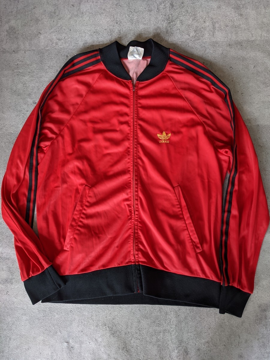 本物ATP 70s adidas ヴィンテージ ジャージ 赤 黒 ヴィンテージ トラックジャケット L フランス製 イギリス 英国 60s 80s アーカイブ 初期_画像1