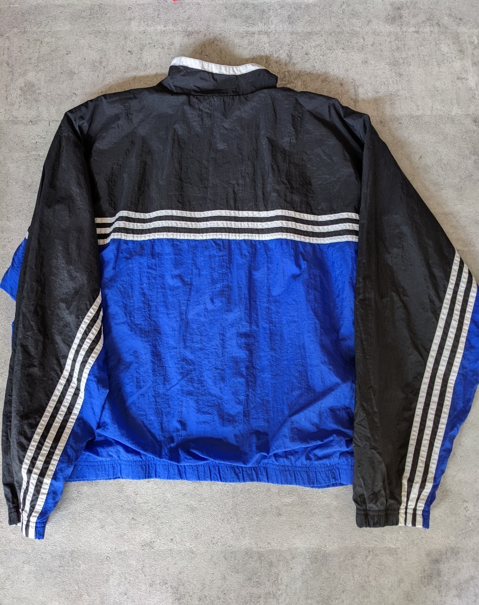 90s adidas ナイロン ジャケット ジャージ XL 青 黒 ヴィンテージ USA フランス イギリス 英国 80s 初期 ウインドブレーカー_画像8