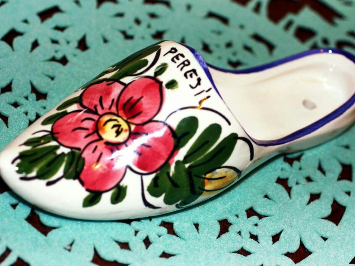 [ stylish!] retro antique Vintage hand-drawn illustrations manner floral print 24. ceramics made shoes type vase display 