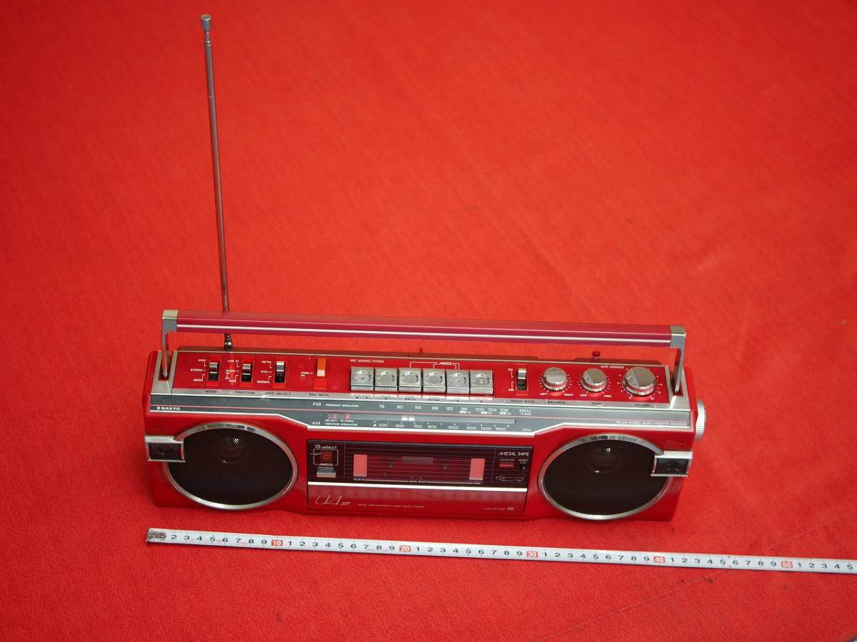  Showa Retro Sanyo MR-U4SF! pretty! stylish antique FM/AMla stereo ji spool![ color red ][ tape reproduction.FM/AM operation ending beautiful goods ]