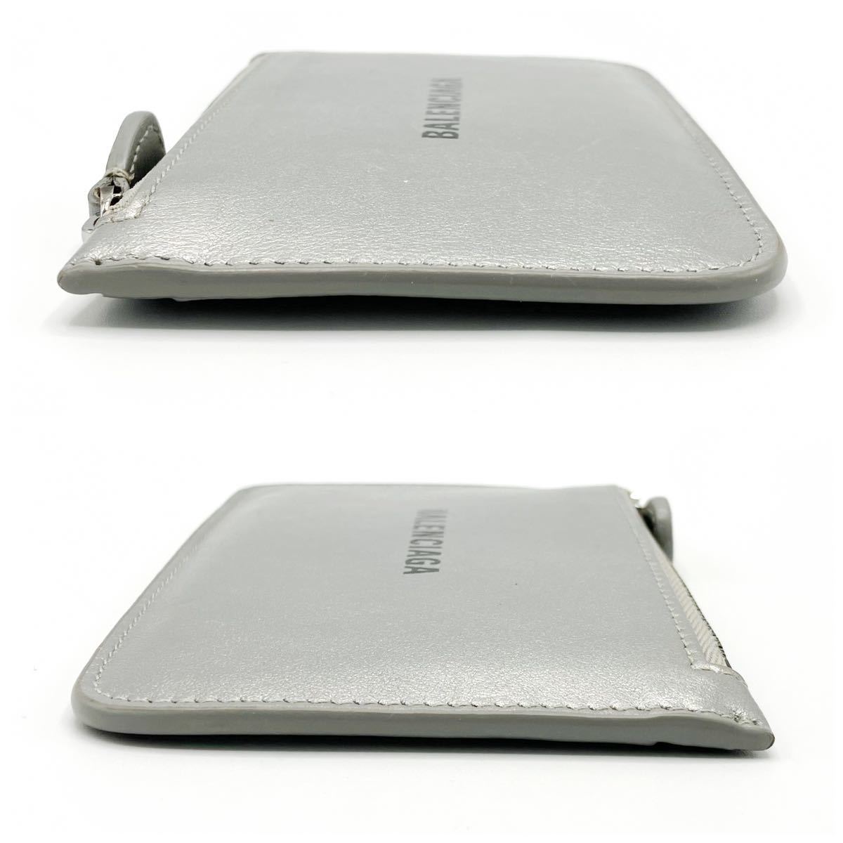 【美品】バレンシアガ BALENCIAGA 594214 レザー コインカードケース カードホルダー フラグメントケース シルバー