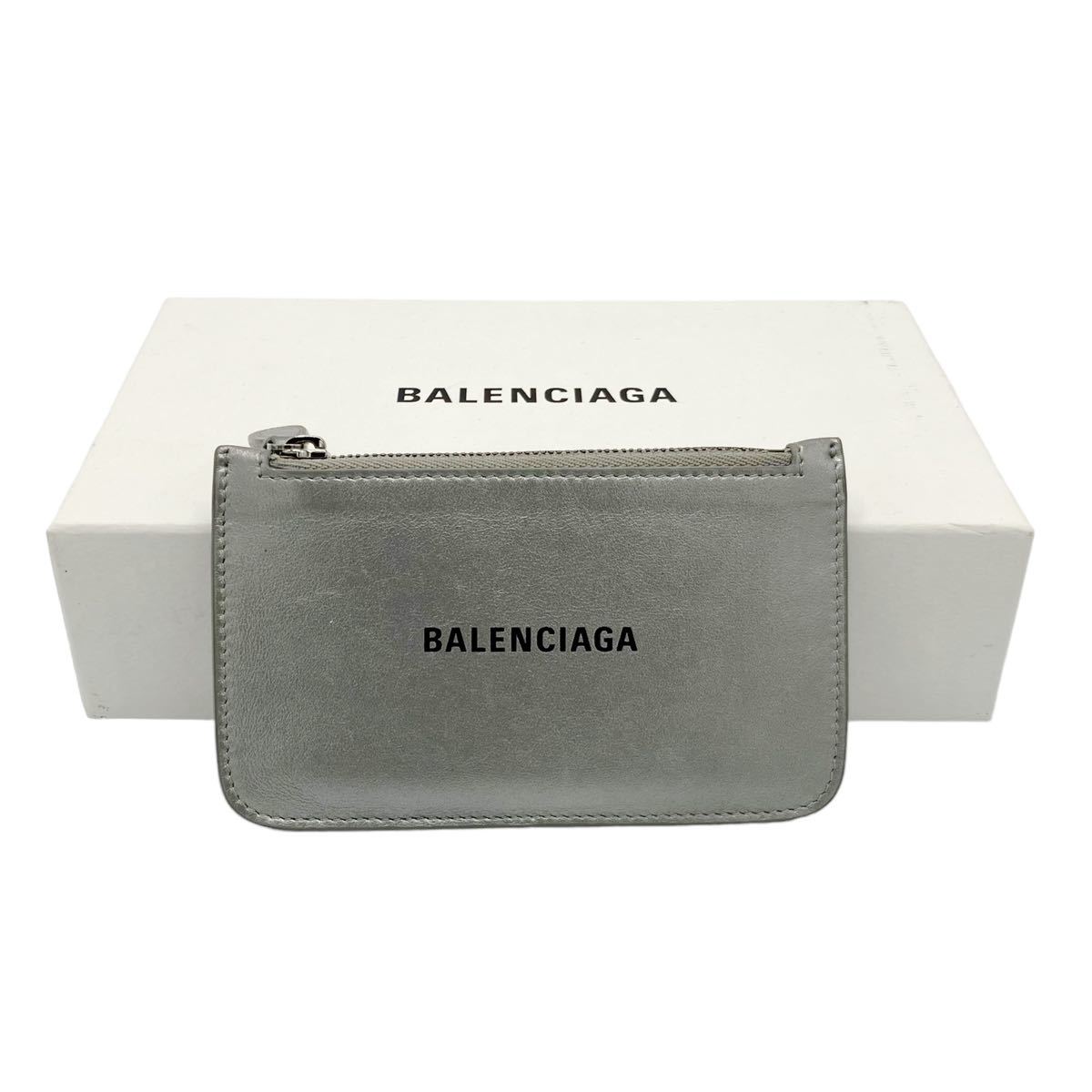 【美品】バレンシアガ BALENCIAGA 594214 レザー コインカードケース カードホルダー フラグメントケース シルバー