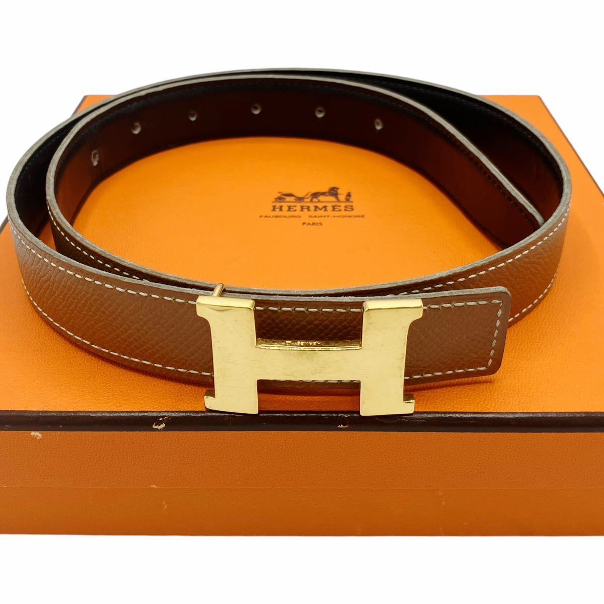 【良品】エルメス HERMES ミニコンスタンス 74 Hベルト ブラウン ブラック ゴールドバックル_画像1