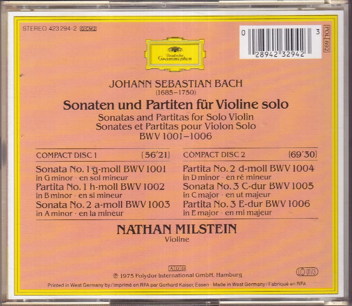 DG　バッハ　無伴奏ヴァイオリンソナタとパルティータ全曲　ミルシテイン(Vn)　2CD_画像2
