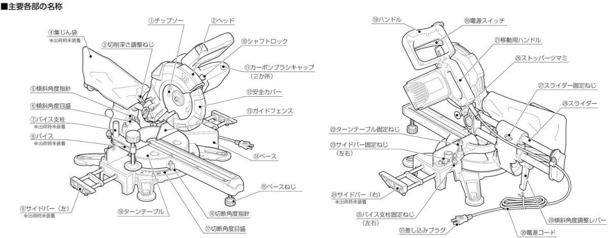  パオック(PAOCK) スライド丸ノコ SMS-190T集塵布バッグ, 六角棒レンチ：3、5、8mm, バイス・バイス支柱, _画像7