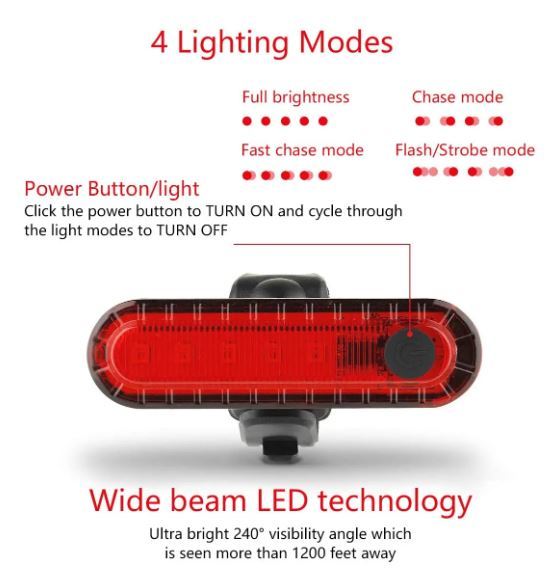 送料無料　未使用品　自転車 テールライト USB充電LEDライト 防水点滅サイクルライト 4点灯モード セーフティーライト 簡単装着_画像2