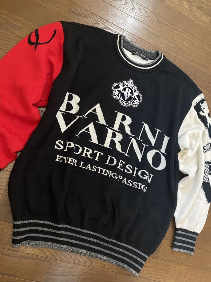 BARNI VARNO バーニヴァーノ 刺繍 ロゴ 柄 ウール ニットセーター L マルチカラー_画像2