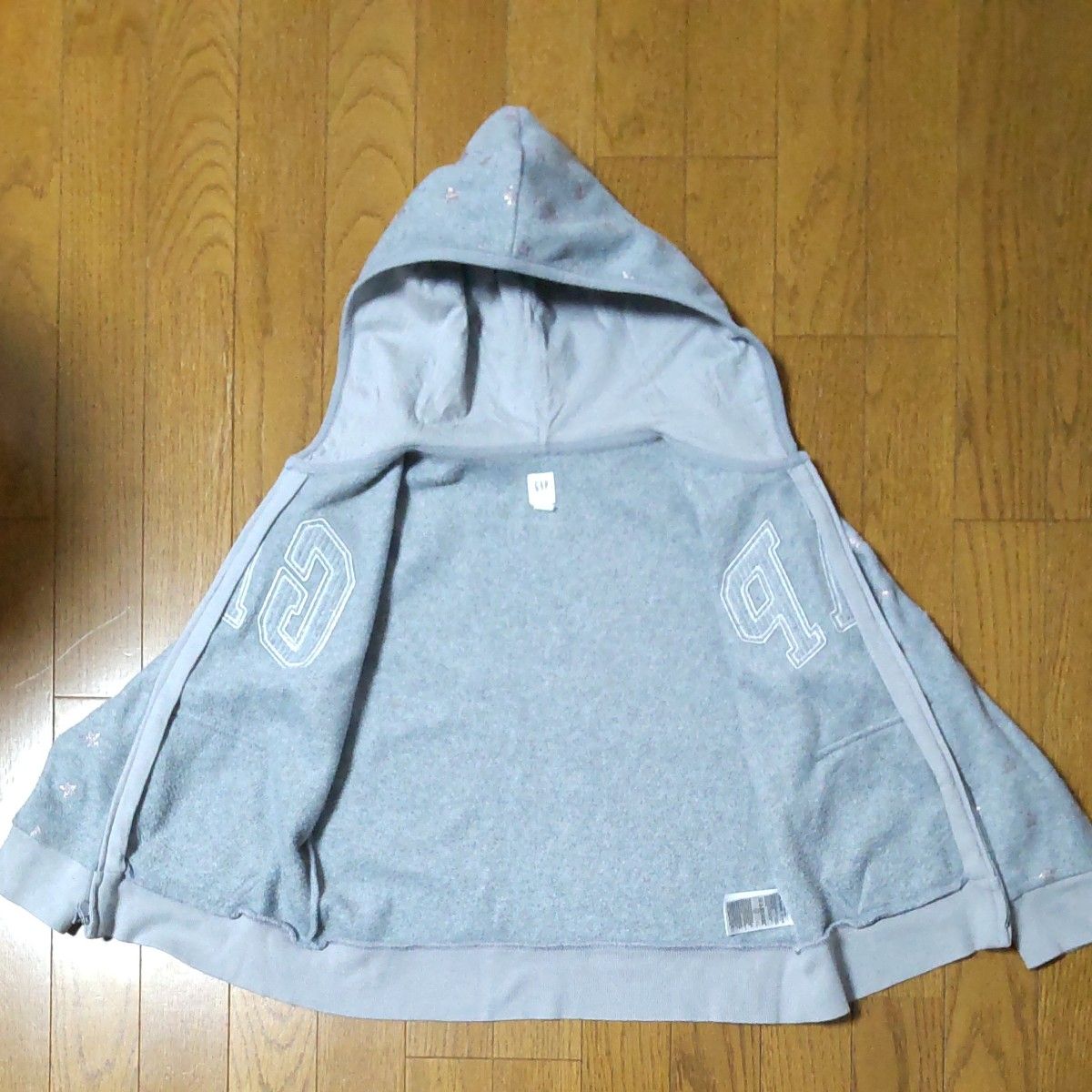 GAP キッズ　ジップアップパーカー　グレー　フリース　L(10)　140cm　星柄