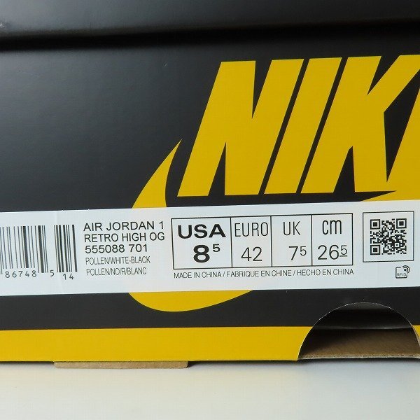 【未使用】 NIKE/ナイキ AIR JORDAN 1 RETRO HIGH OG POLLEN エアジョーダン1 パラン 555088-701/26.5 /080_画像8