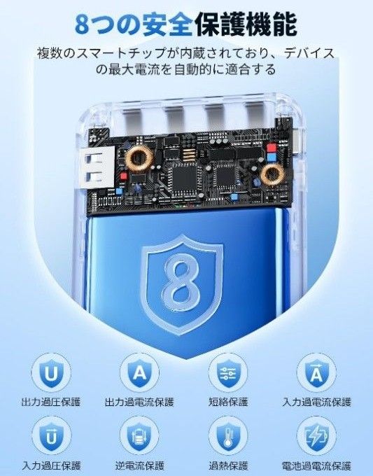 モバイルバッテリー★大容量4つのケーブル内蔵 軽量 USB コンパクト モバイル充電器スマホ充電器