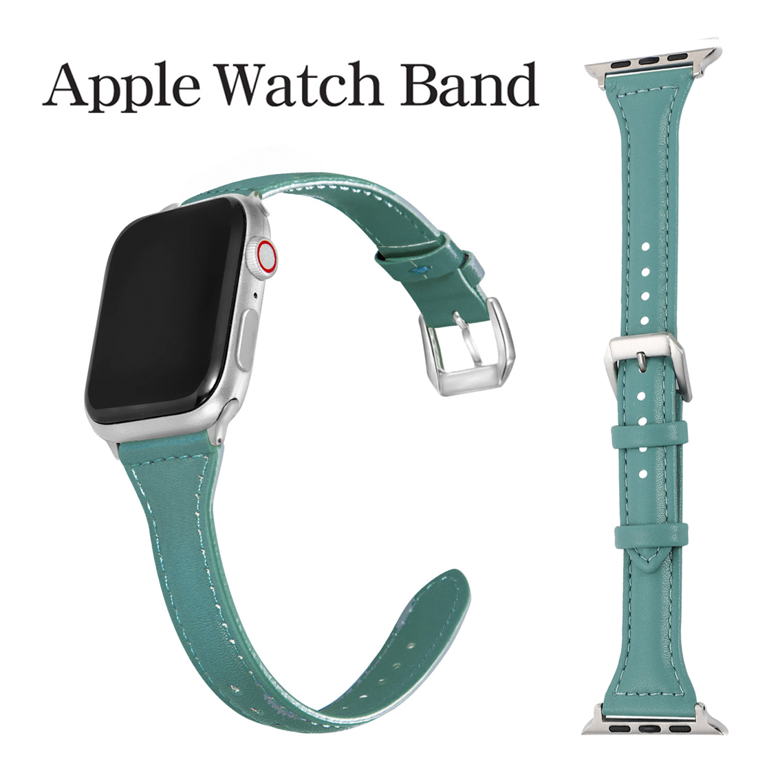 AppleWatch 本革レザーバンド ベルト アップルウォッチバンド ベルト ：ブルーグリーン 38/40/41mm_画像1