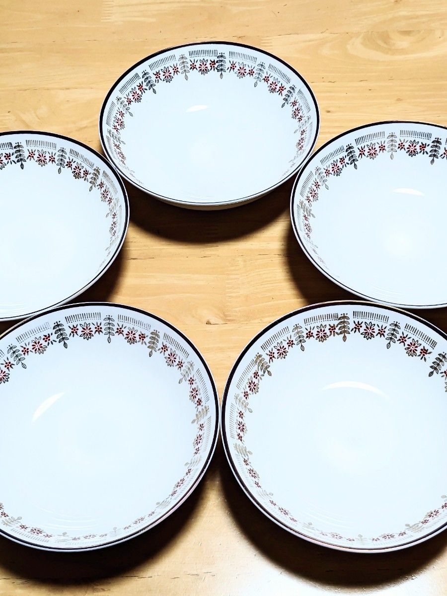 昭和レトロ　CHINA　Sanyo　ミニ　カレー皿　スープ皿　サラダボウル　花柄　5個セット