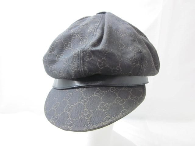 中古 グッチ GUCCI キャスケット GGキャンバス レザー XL ダーク