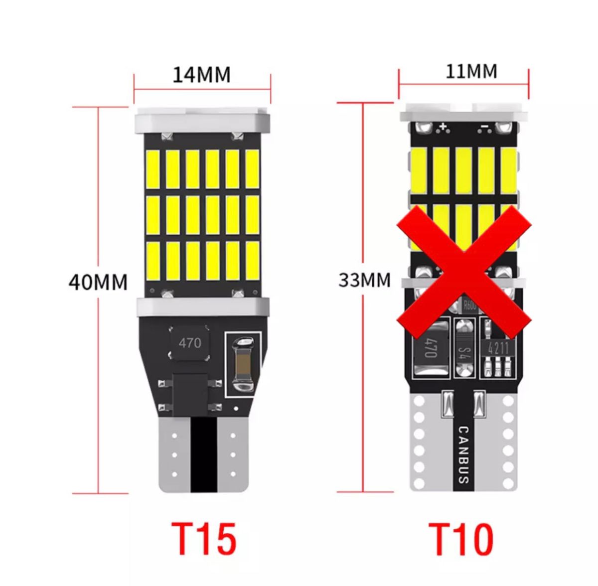 2個セットアンバーT15,T16,T10兼用 超高輝度LED