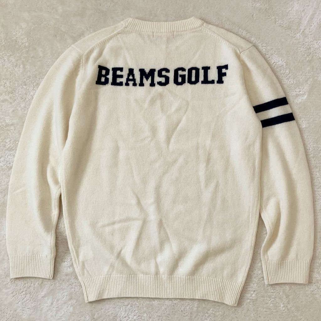 ●1円『極美品』BEAMS GOLF ビームスゴルフ ウールニットセーター/サイズL/メンズ/アイボリー系/セレクト/スポーツ_画像1