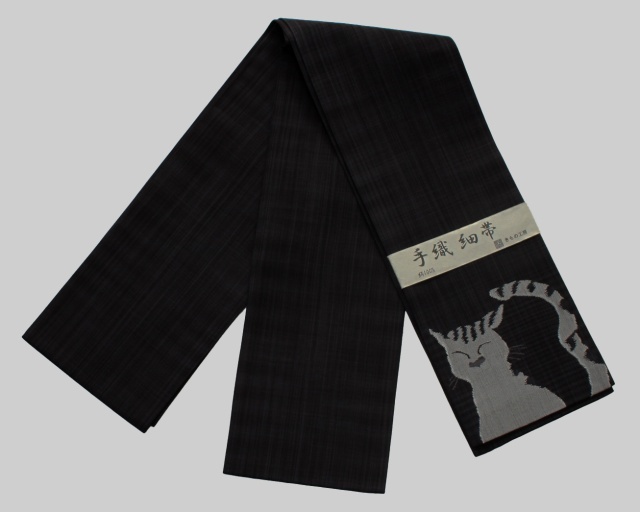 正絹手織の 細帯 J1101-01 送料無料 日本製 長尺 正絹小袋帯 小幅帯 軽くて締めやすい小紋柄の帯