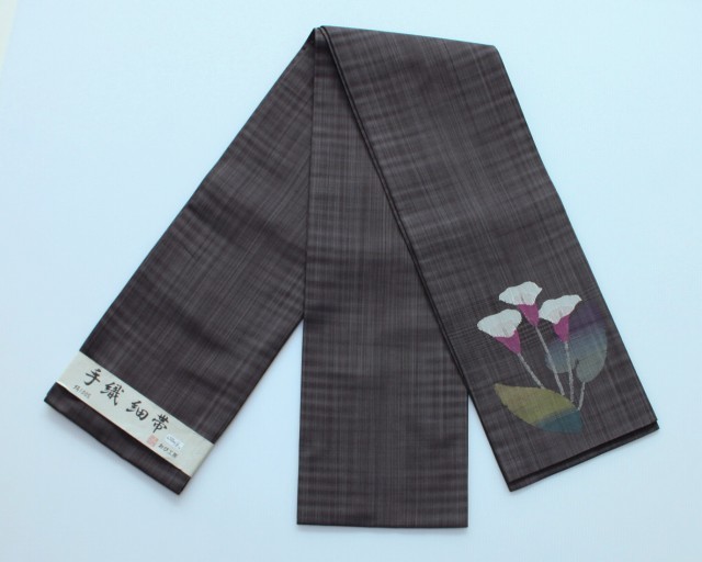 正絹手織の 細帯 J1101-02 送料無料 日本製 長尺 正絹小袋帯 小幅帯 軽くて締めやすい小紋柄の帯