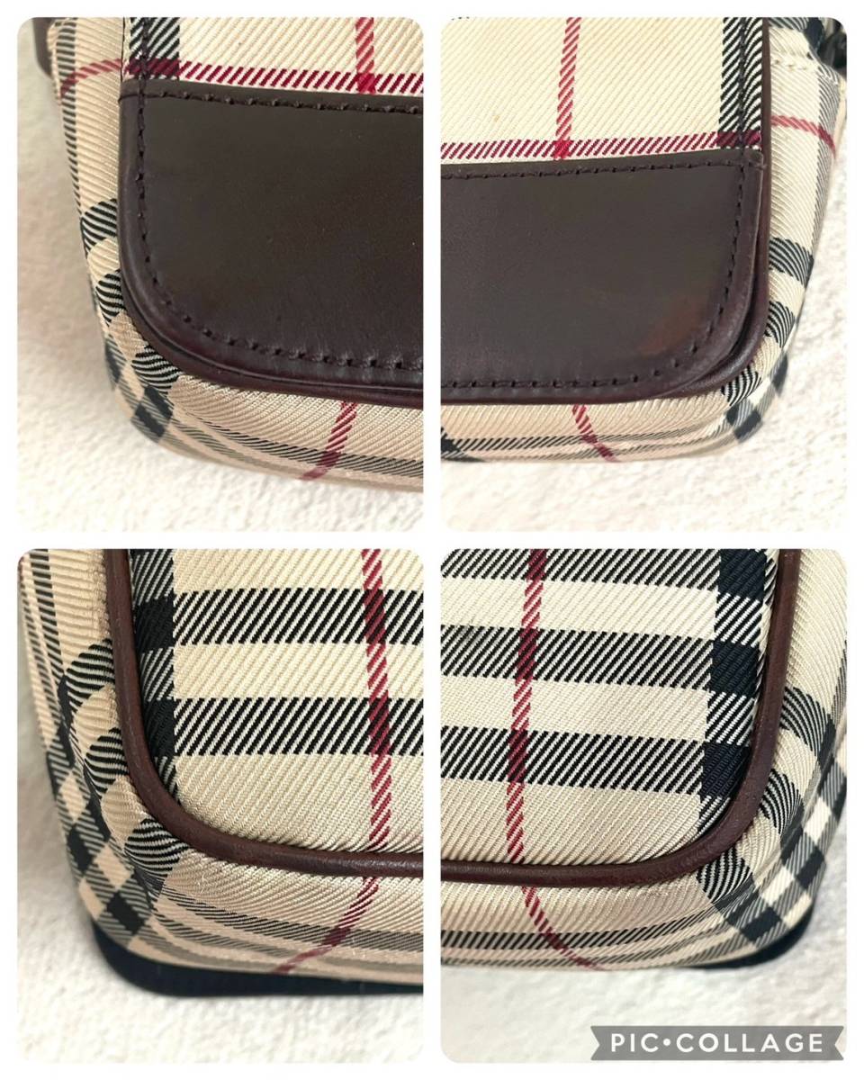 【美品】 バーバリー BURBERRY 2way ショルダーバッグ ノバチェック キャンバス ロゴプレート フラップ 斜め掛け 肩掛け レザー ビジネス