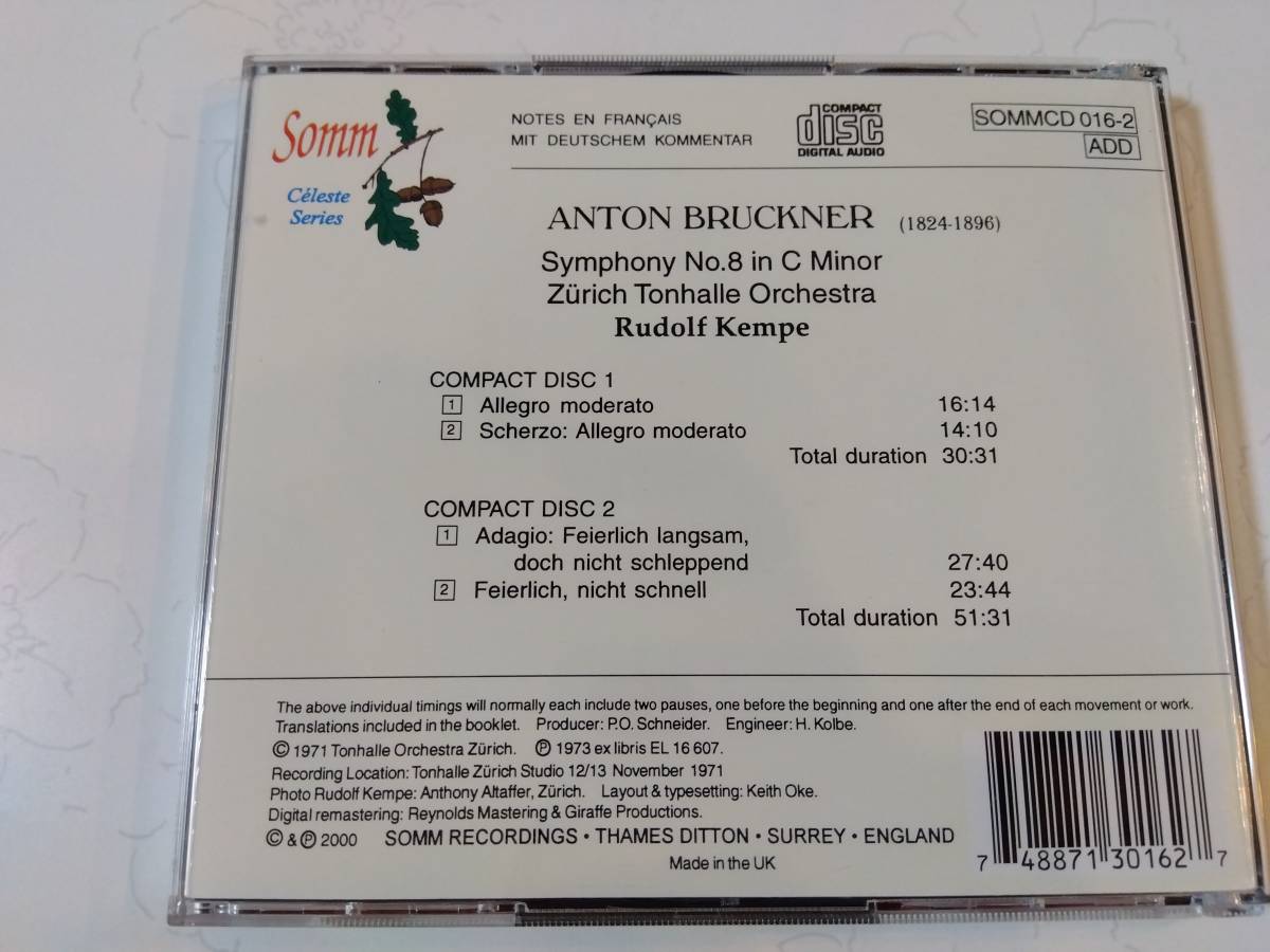 CD輸入盤２枚組：ブルックナー/交響曲第8番、ルドルフ・ケンペ指揮、チューリッヒ・トーンハレ管弦楽団_画像2