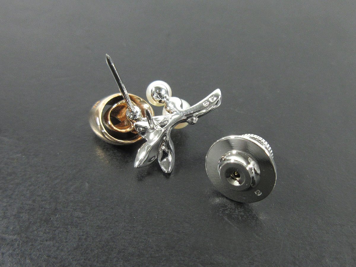 【MIKIMOTO】4.0mm～4.7mm ラウンド アコヤ真珠 薔薇モチーフ タイタック シルバー/K18 4.5g ピンブローチ J392_画像6