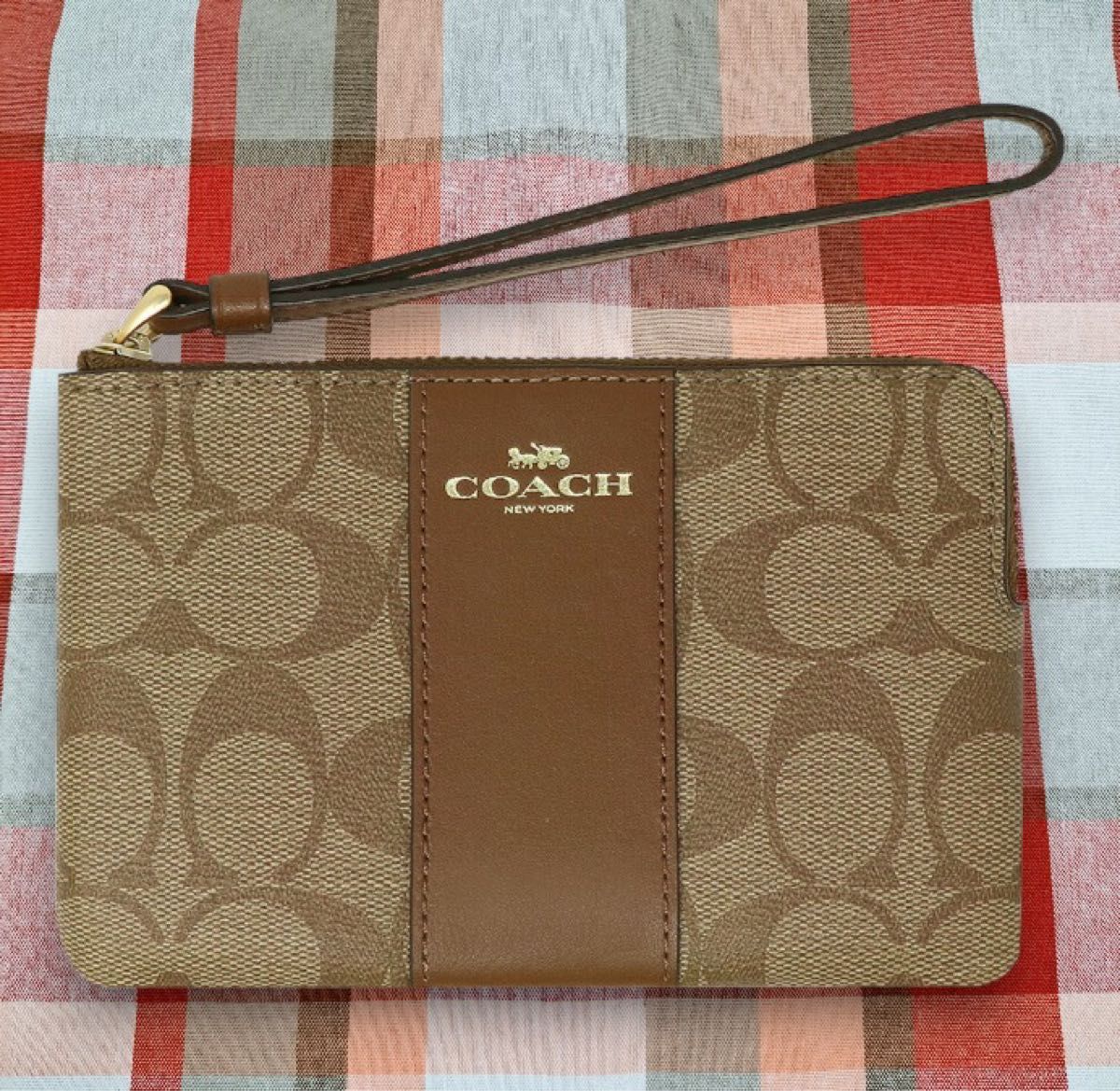 COACH コーチポーチ ポーチ ブラウン カーキサドル 新品 未使用