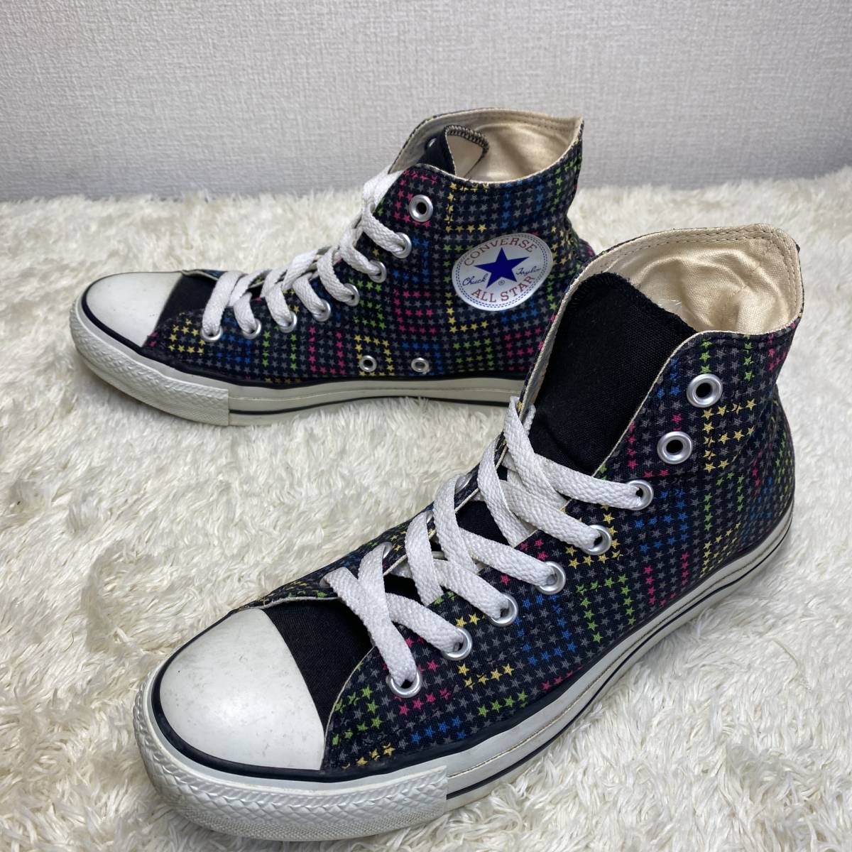 CONVERSE★ ハイカットスニーカー コンバース メンズ 8 黒 マルチカラー ラメ 総柄 スター柄 8ホールシューズ オールスター26cm_画像1