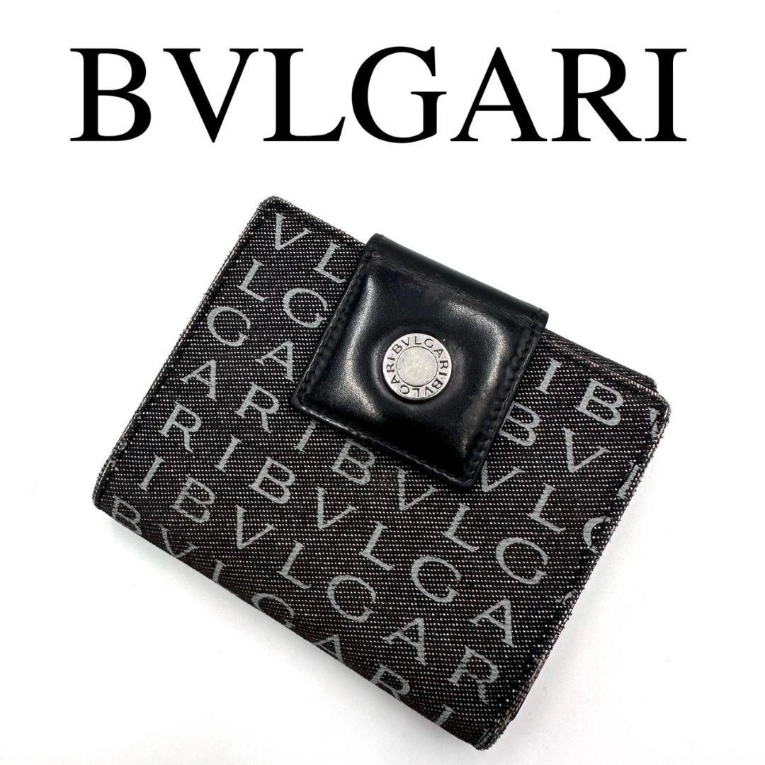 BVLGARI ブルガリ 折り財布 ロゴマニア Wホック レザー キャンバス_画像1