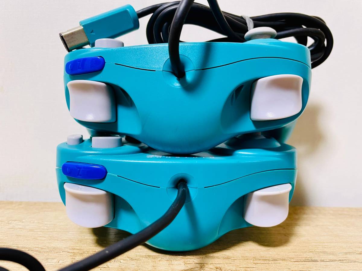 2 x ニンテンドーゲームキューブ専用コントローラ エメラルドブルー 2 Nintendo Gamecube Emerald Blue Controllers #DOL-003 GAME TESTED_画像3