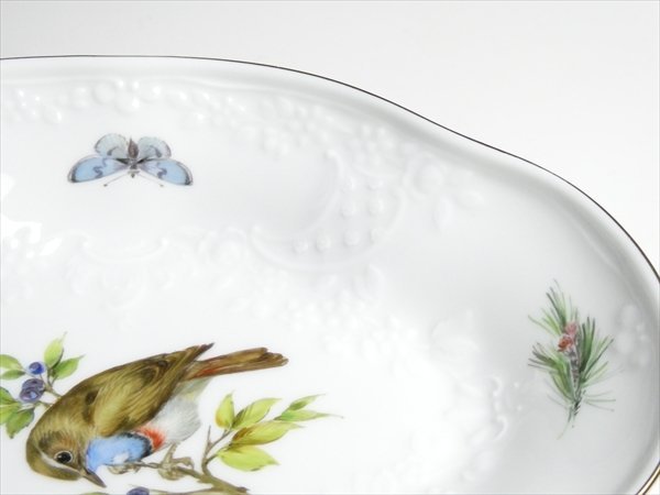 n422 Meissen マイセン 高級シリーズ マルセイユ レリーフ ハンドペイント バード 鳥と昆虫 プレート ディッシュ_画像5