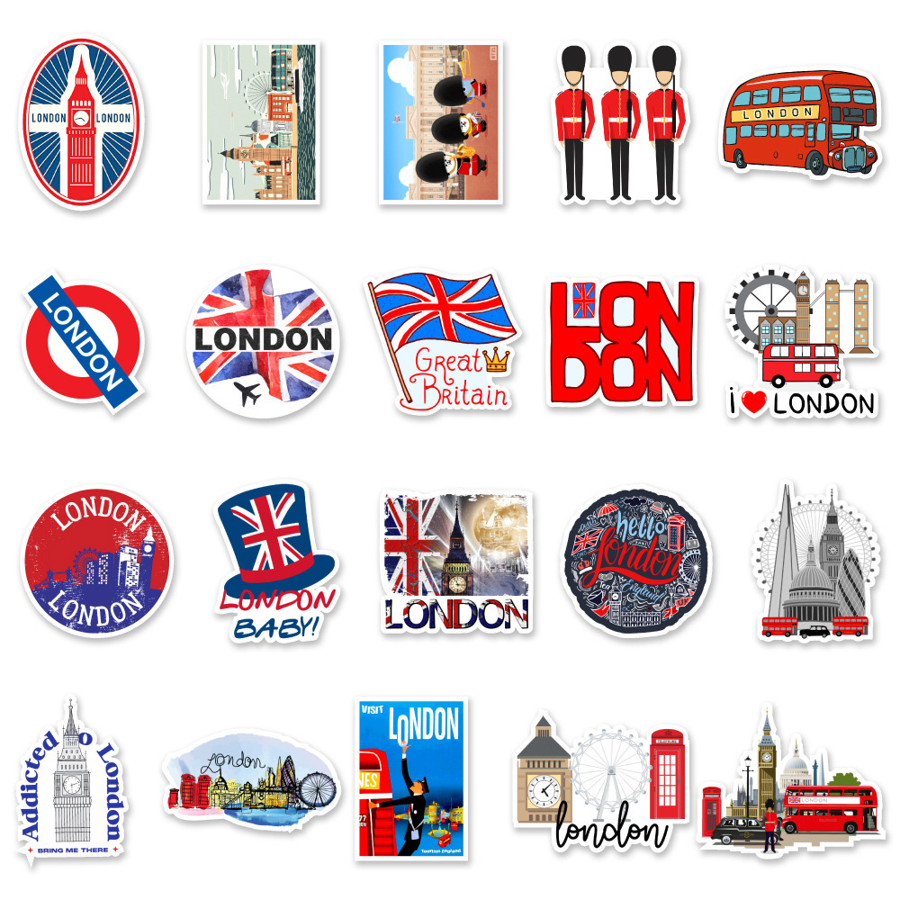 ロンドン ステッカー 50枚セット PVC 防水 シール LONDON イギリス 海外旅行 英国 イングランド ヨーロッパ スーツケース MacBook