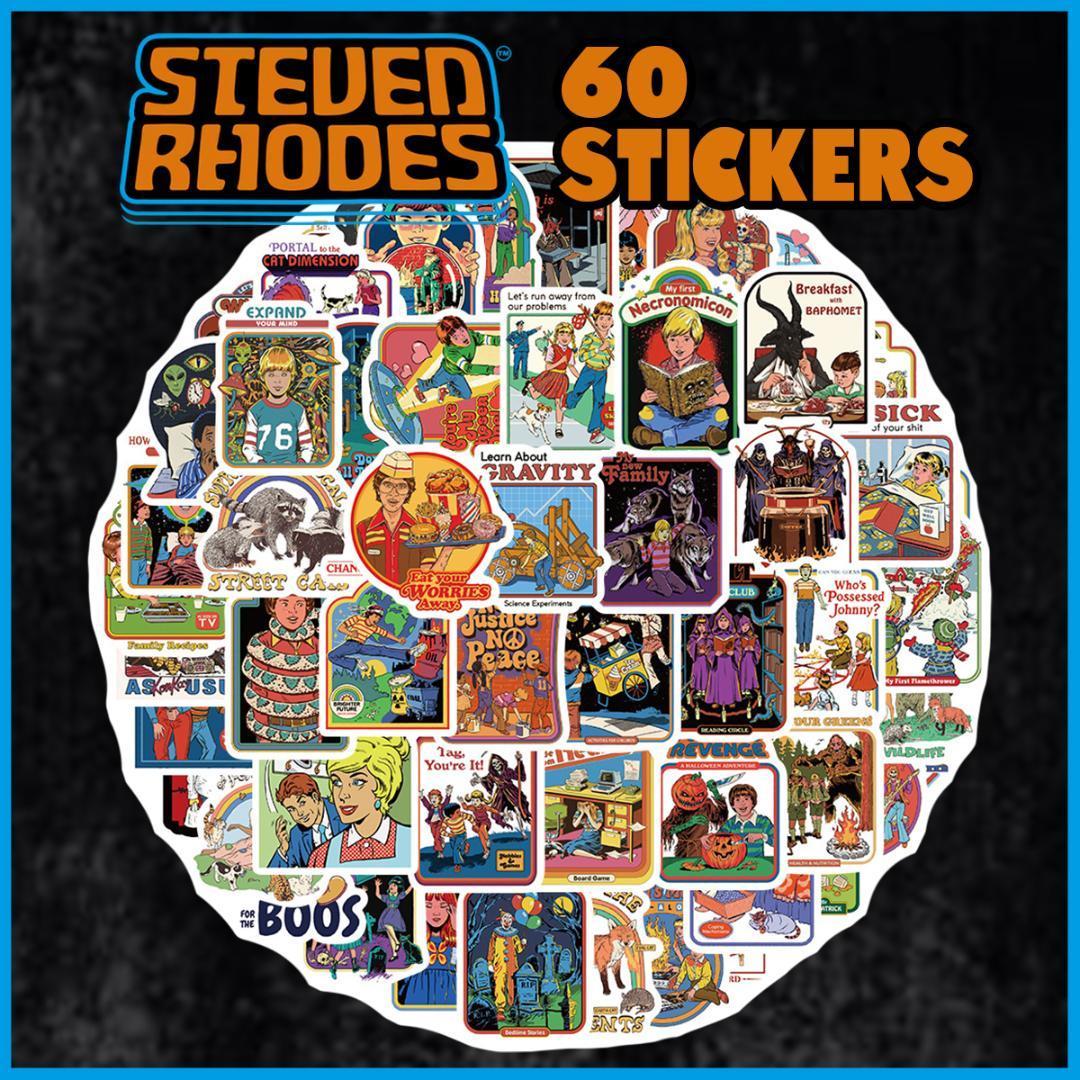 スティーブンローズ ステッカー 60枚セット PVC 防水 シール 大量 Steven Rhodes アート アーティスト イラストレーター ブラックユーモア_画像1