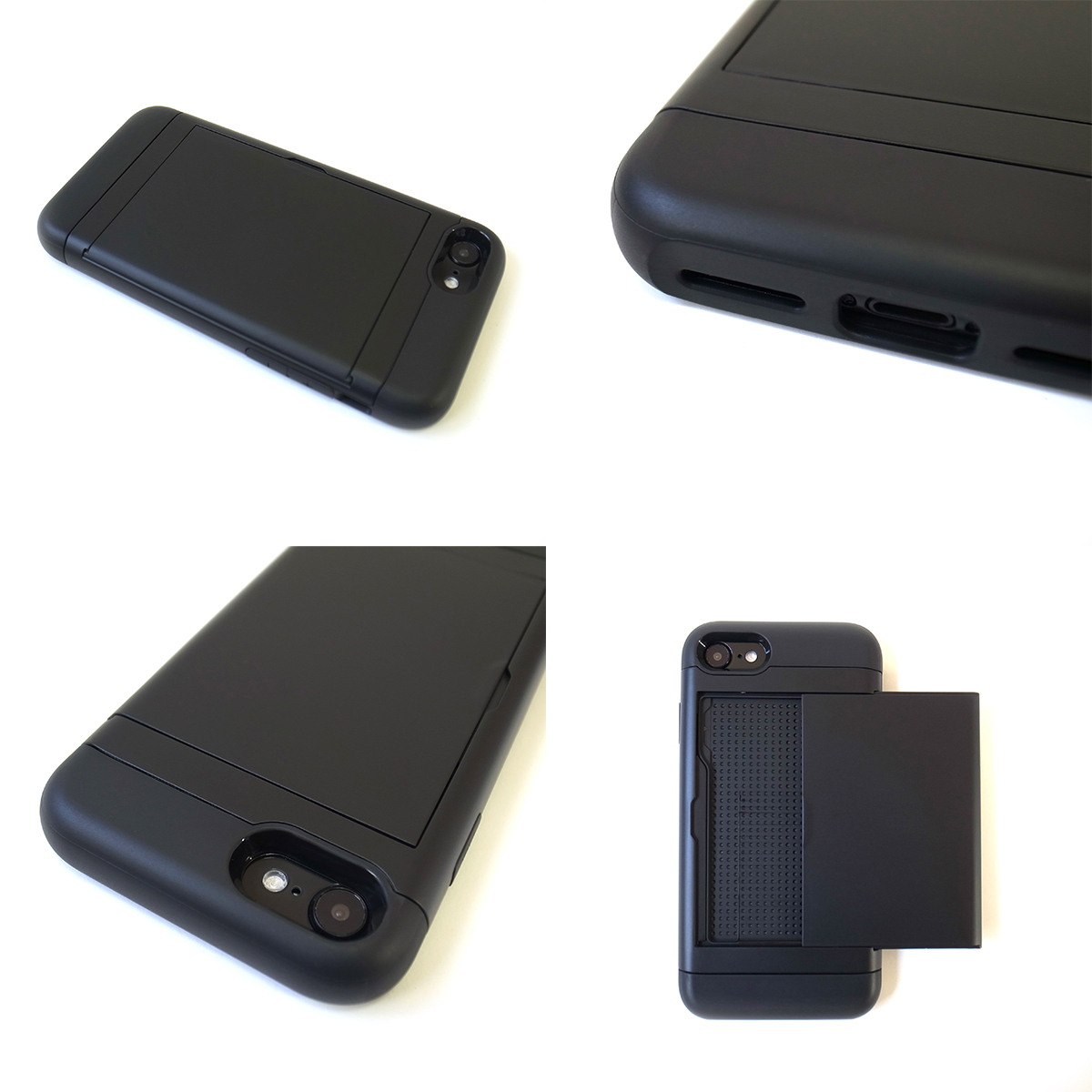 カード収納 iPhoneケース ブラック iPhoneSE 第2世代 第3世代 iPhone7 iPhone8 対応 液晶フィルム付き_画像2