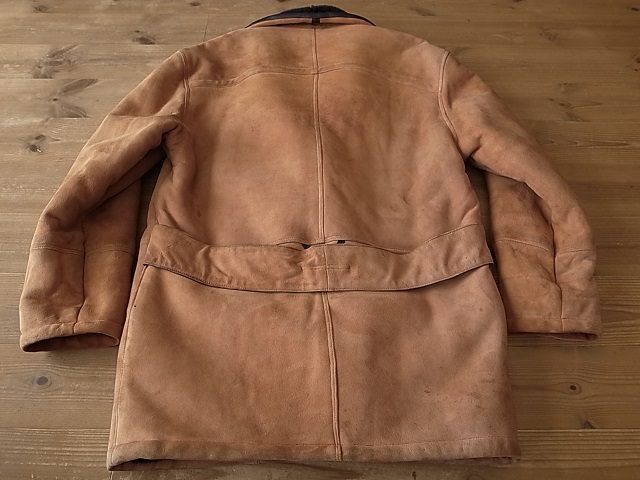  America old clothes Vintage mouton sheepskin sheep leather double jacket coat size L~XL corresponding 