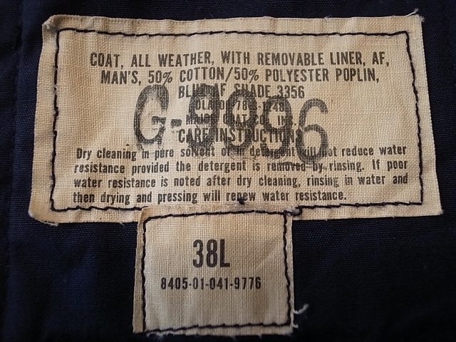 MAJOR COAT CO.INC. アメリカ空軍 USAF 1970年代 ビンテージ ALL WHEATER COAT ステンカラー コート 紺 ライナー付き 38L L相当_画像6