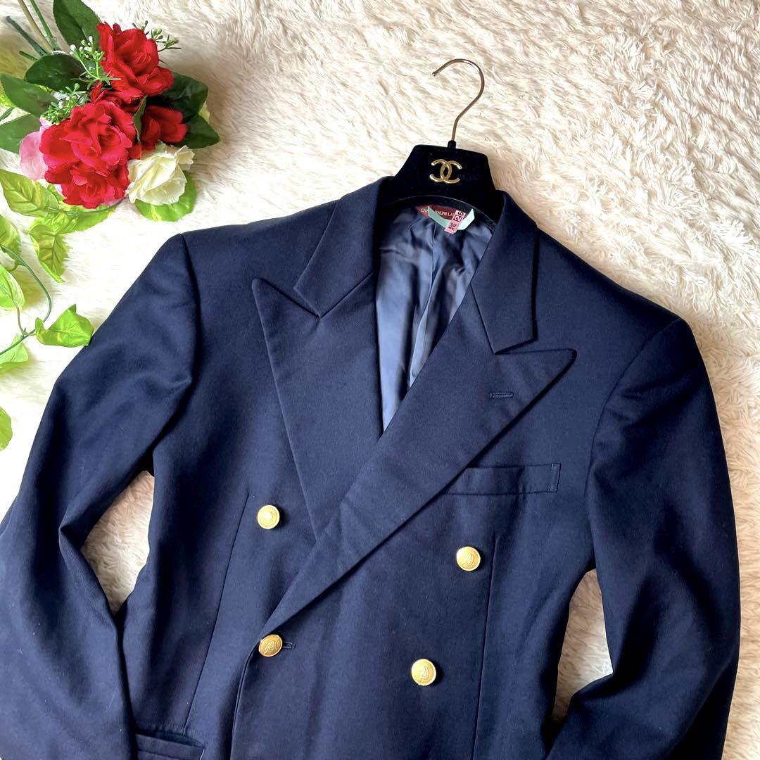 定番★RALPH LAUREN ラルフローレン　ブレザー　ジャケット　紺ブレ　ダブル　金ボタン　L XL 濃紺　ネイビー 毛 メンズ レディース 秋冬