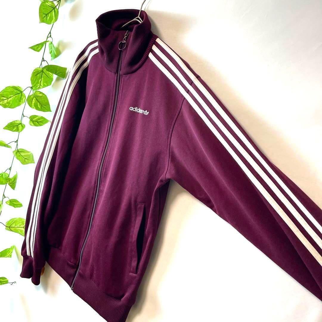 超希少★美品★adidas アディダス トラックジャケット ジャージ ボルドー ワインレッド ベッケンバウア ハイネック バックロゴ XLサイズ