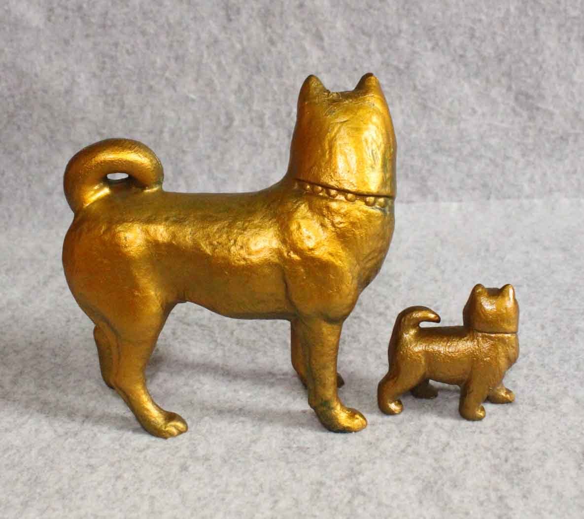 金属工芸●●犬　親子　置物　情愛 15cm●村田宏 鉄製　金色 iron dog　gold color 　干支　戌　イヌ_画像3