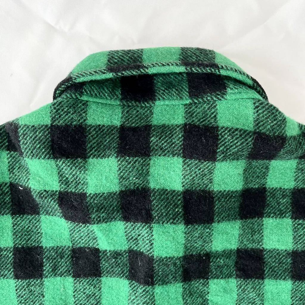 70s Woolrich 緑 黒 バッファローチェック ウールシャツ （ ビンテージ 70年代 ウールリッチ WOOL ジャケット 60s 50s ネルシャツ vintage_画像9