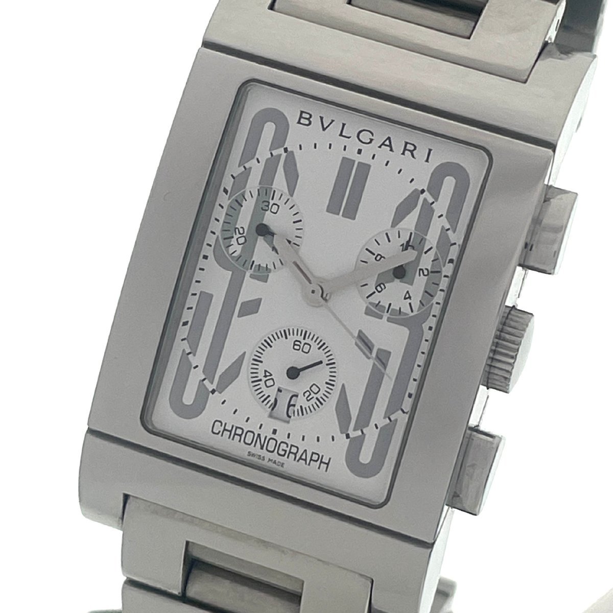 ω美品【BVLGARI ブルガリ レッタンゴロ RTC49S クロノグラフデイト 日付表示 ホワイトダイアル メンズウォッチ 腕時計 クォーツ】KH9985の画像1