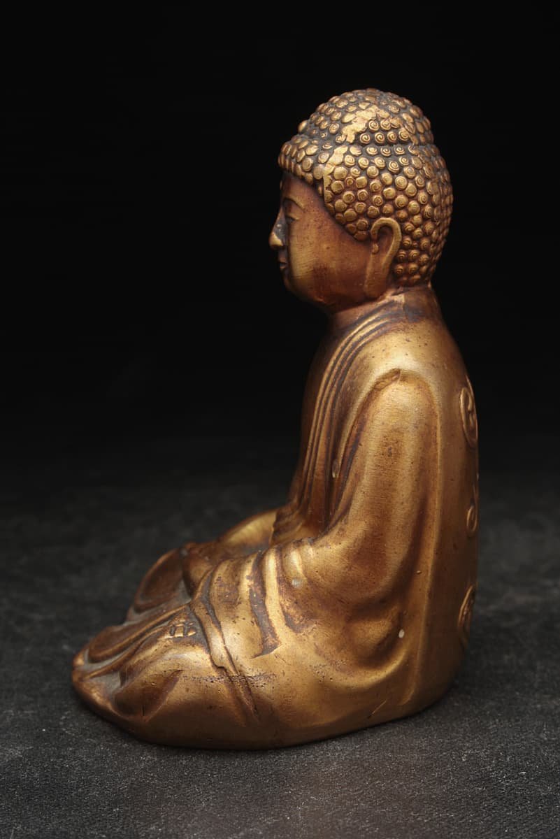 JI990 時代 仏教美術 梵字刻 鍍金阿弥陀如来坐像 高10cm 重330g・金銅阿彌陀佛像・仏像_商品詳細もご覧ください