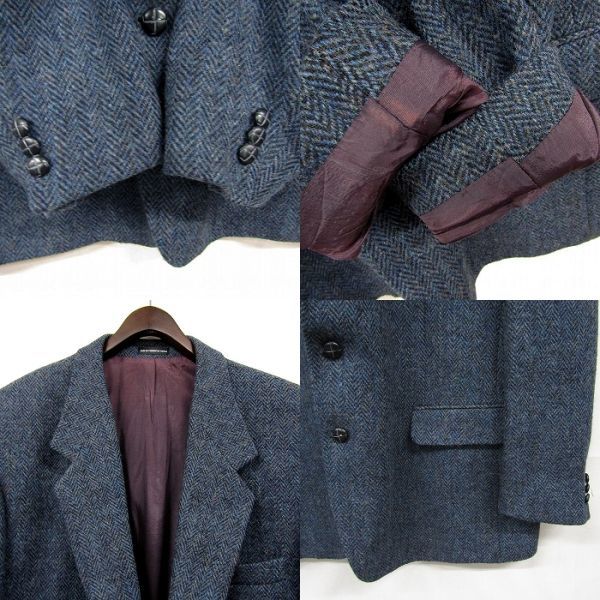 カナダ製 サイズ 48 LONG Harris Tweed ツイード ウール テーラード ジャケット ブレザー ハリスツイード ブルー 古着 ビンテージ 3N0407の画像5