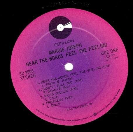 US Cotillion オリジナル盤 Margie Joseph / Hear The Words, Feel The Feeling 76年【Cotillion / SD 9906】マージ・ジョセフ_画像2